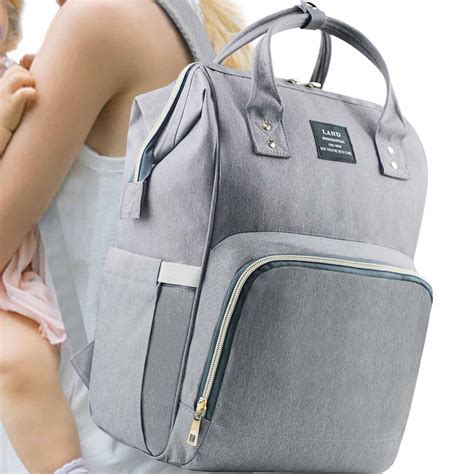 Land Gray Large Baby Diaper Backpack Waterproof And Durable Travel Bag