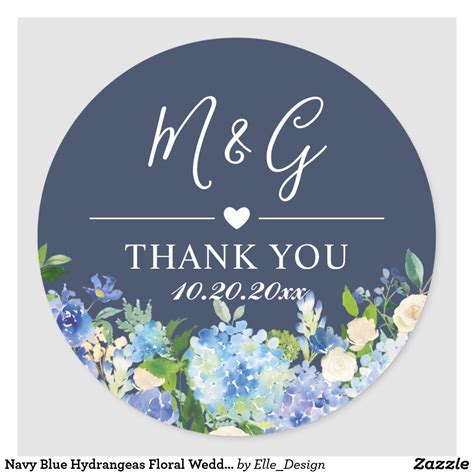 Navy Blue Hydrangeas Floral Wedding Thank You Classic Round Sticker