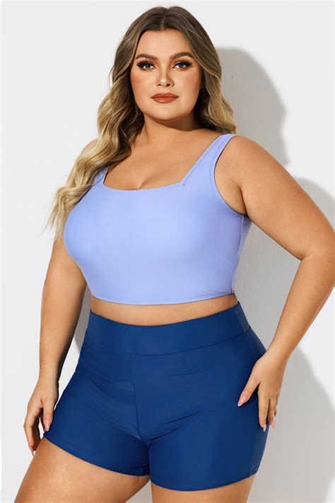 Plus Size Blue Square Neck Bikini Top Meet Curve Meet Curve