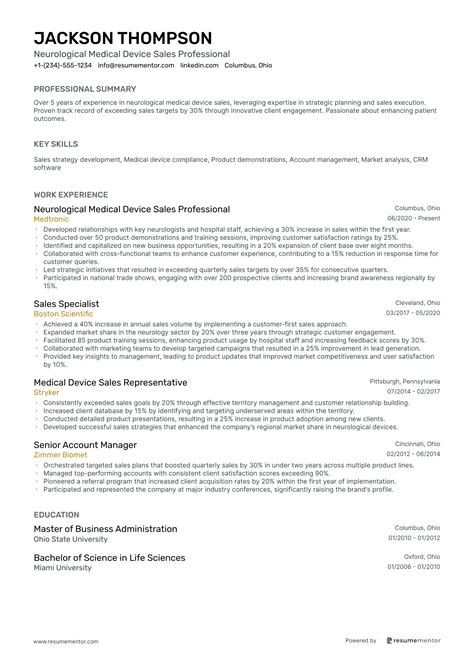 Medical Device Sales Resume Examples