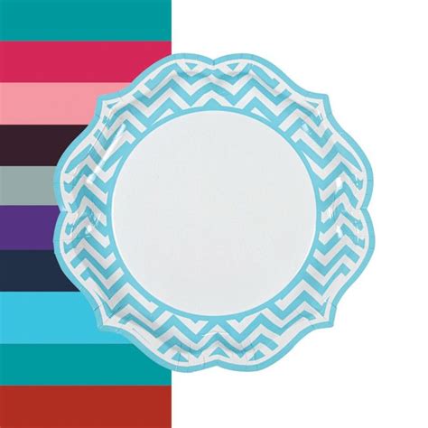 Chevron Zigzag Stripes Scalloped Paper Dinner Plates 8 Ct Oriental