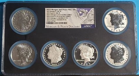 6 Coin Set 2023 Morgan Peace Silver Dollars 1 NGC Reverse Proof MS