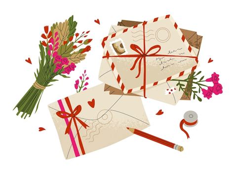 Premium Vector Composition Of Postal Envelopes Letters And Flowers