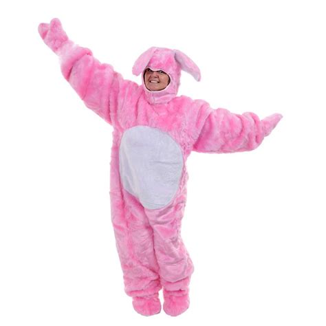 Pink Bunny Costume With Hood Adult Easter Town