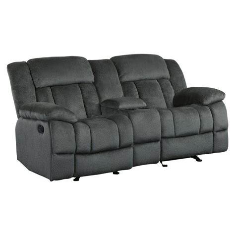 Benjara In Black Solid Fabric Seater Glider Reclining Loveseat