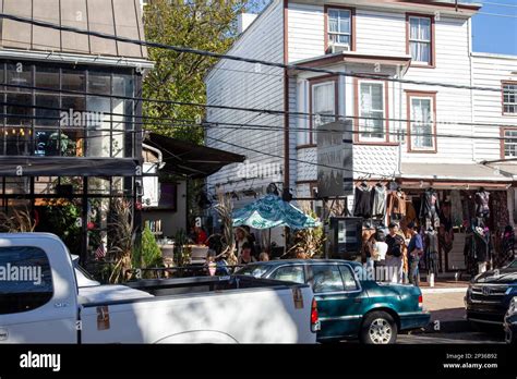 Shops And Restaurants Along New Hope Main Street In Pennsylvania Usa