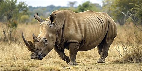 African White Rhino With Large Horn On Safari In South Africa