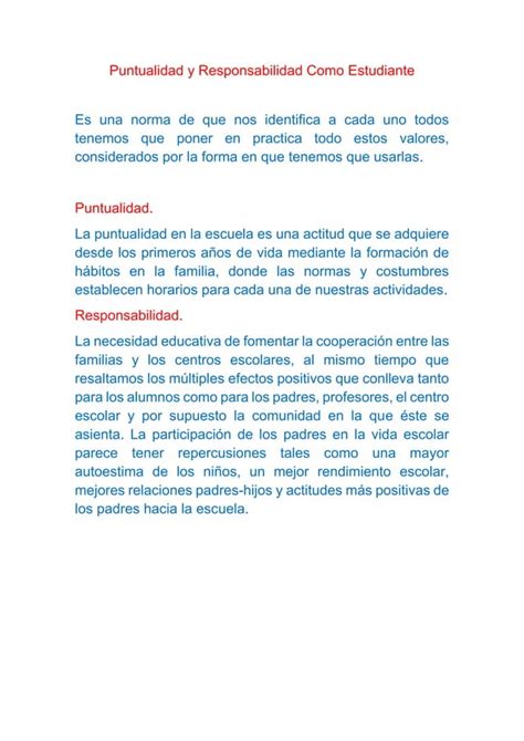 Puntualidad Y Responsabilidad Como Estudiante PDF Descarga Gratuita