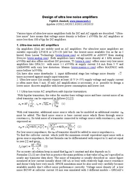 Design of Ultra Low Noise Amplifiers | PDF | Amplifier | Transistor