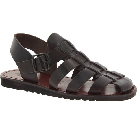 Handmade In Italy Mens Friar Sandals In Dark Brown Leather Gianluca L