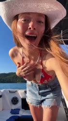 Insta Vid K S Fj Larsen Thompson Cowgirl With Bikini Top And Denim Shorts