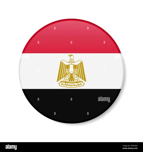 Egypt Circle Button Icon Egyptian Round Badge Flag With Shadow 3d Realistic Vector