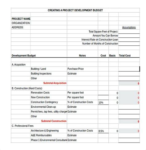 9 Construction Budget Template