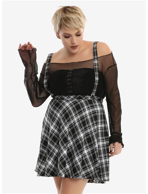 Tripp Black And White Plaid Suspender Skirt Plus Size Hot Topic