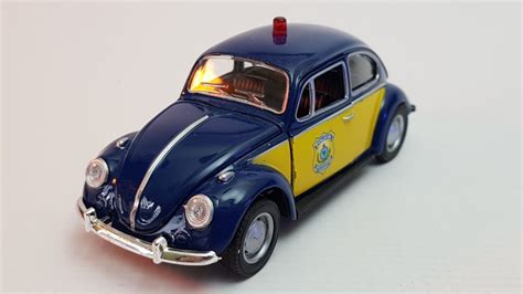 Miniatura Volkswagen Fusca Policia Rodovi Ria Federal Amarelo E Azul