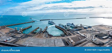 Aerial View Of The Dover Harbor With Many Ferries Editorial Stock Image