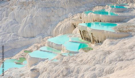 Pamukkale, natural pool with blue water, Turkey tourist attraction ...