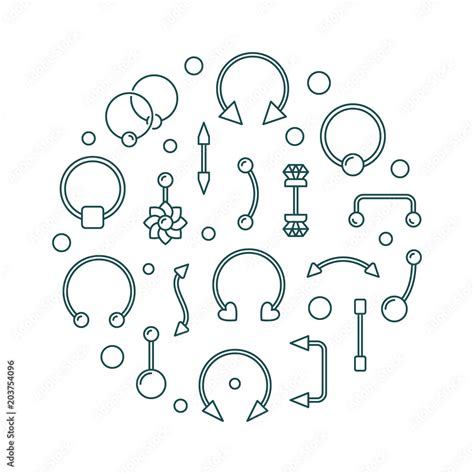 Body Piercing Vector Illustration Made Of Body Jewelry Icons Stock