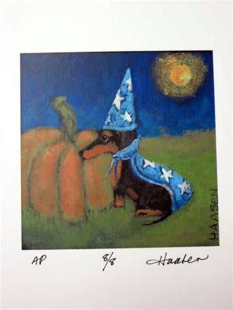 Halloween Dachshund Dog Wizard With Pumpkin By Littleellensart On Etsy