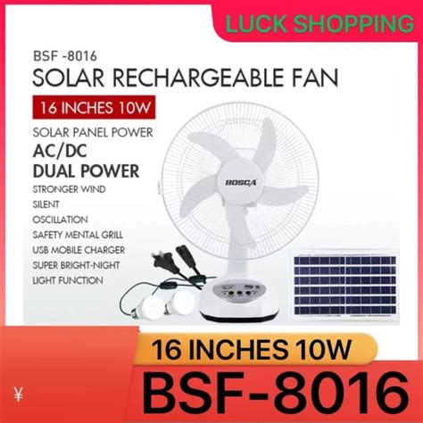 BOSCA AC DC 16 Solar Rechargeable Fan Desk Fan With 10W LED Light BSF