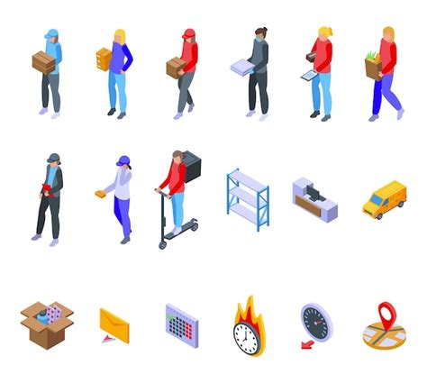 Premium Vector Woman Courier Icons Set Isometric Vector Delivery Person