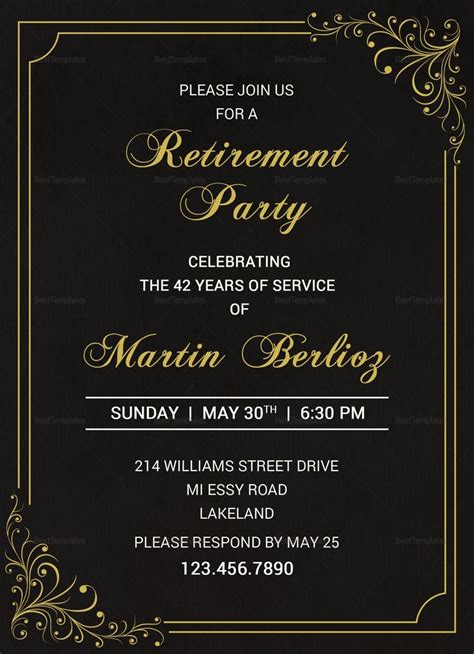 Black And Gold Invitation Template Black Gold Retirement Invitation