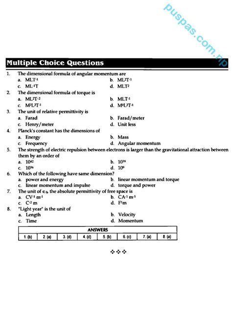 Physics Mcqs With Answers Class 11 Asmita Publication Puspa Shrestha