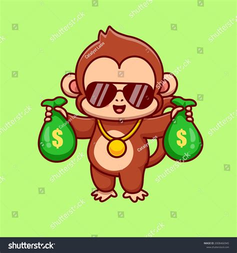 Cool Monkey Holding Money Bag Cartoon Stock Vector (Royalty Free ...