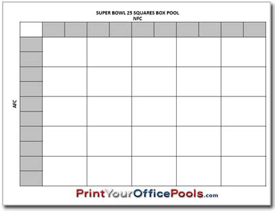 Super Bowl 25 Squares Box Pool - PrintYourOfficePools.com