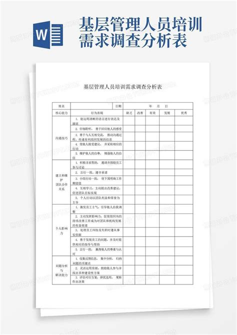 基层管理人员培训需求调查分析表 Word模板下载编号qwnpkekb熊猫办公