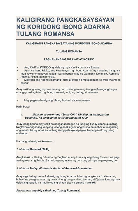 Quarter 4 Week 1 Filipino 7 Kaligirang Pangkasaysayan Ng Ibong Adarna