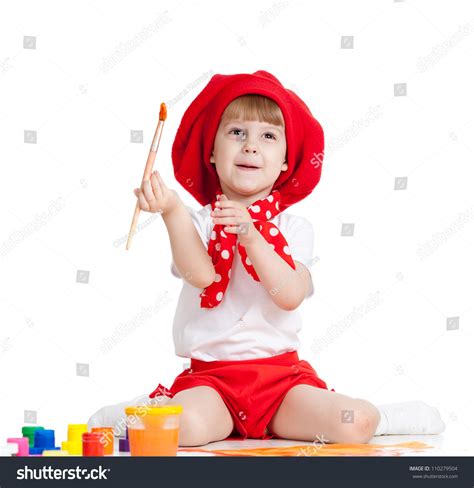 Painting Child Girl Isolated On White Stock Photo 110279504 Shutterstock