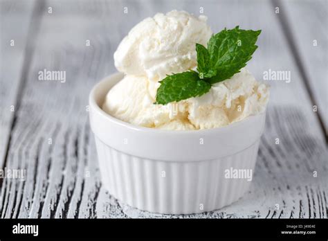 Homemade Organic Vanilla Ice Cream With Mint Stock Photo Alamy