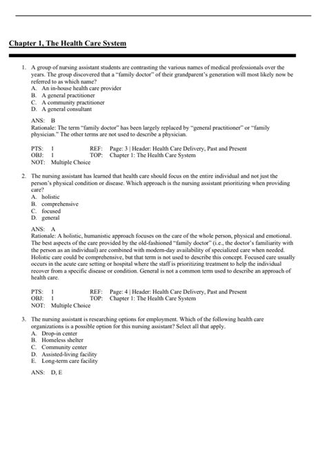 Test Bank - Carter Lippincott Textbook for Nursing Assistants A