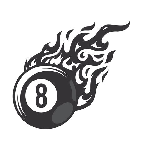 Hot Billiard Ball Number Eight fire logo silhouette. pool ball club ...