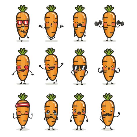 Premium Vector Set Of Cute Carrot Character In Different Action Emotion