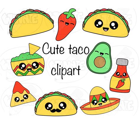 Cute Taco Clipart Kawaii Taco Mexican Food Cute Kawaii Food Digital