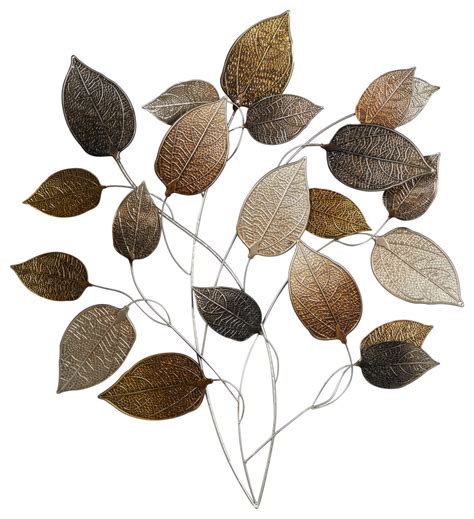 Metal Silver And Bronze Textured Leaf Wall Decor 30x33