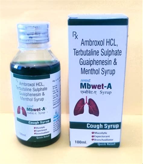 Plastic Ambroxol HCL Terbutaline Sulphate Guaiphenesin Menthol Cough