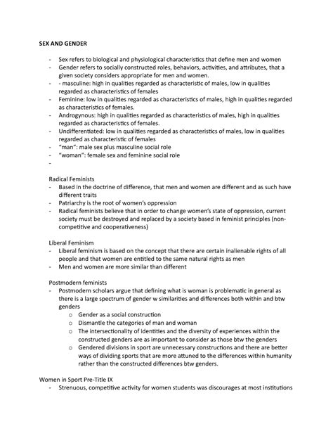 Sex And Gender Sex And Gender Sex Refers To Biological And Physiological Characteristics That