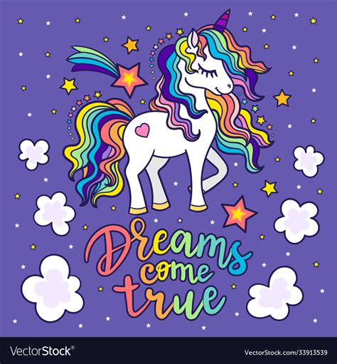 Dreams Come True Beautiful White Unicorn Among Vector Image