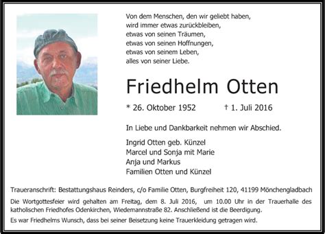 Alle Traueranzeigen F R Friedhelm Otten Trauer Rp Online De