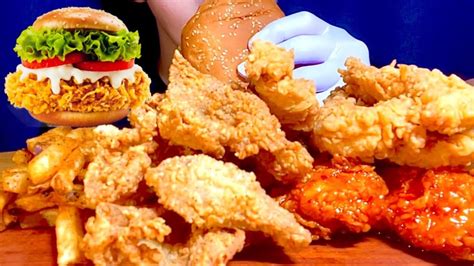 Asmr Kfc Spicy Fried Chicken Zinger Burger Crispy Chicken Skin Mukbang