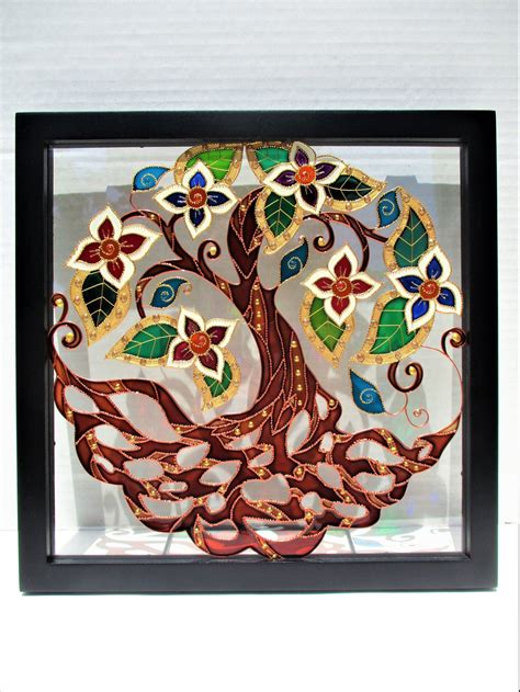 Tree Of Life Art 13x13 Glass Painting Bohemian Decor Wall Etsy