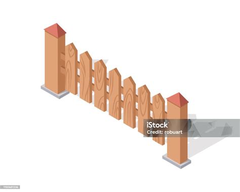 Pagar Kayu Terisolasi Di Atas Putih Dengan Kolom Ilustrasi Stok Unduh