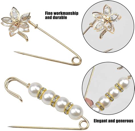 6 Pcs Pearl Brooch Pin Set Sweater Shawl Clips Faux Crystal And Pearl