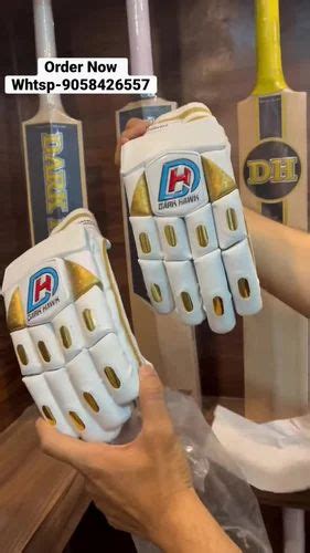 Strap Polyurethane White Gold Cricket Batting Gloves For Used In