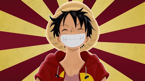 Smiling Closed Eyes One Piece Anime Monkey D Luffy Straw Hat