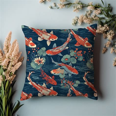 Japanese Koi Pillow Koi Fish Throw Pillow Japanese Decor Home Decor