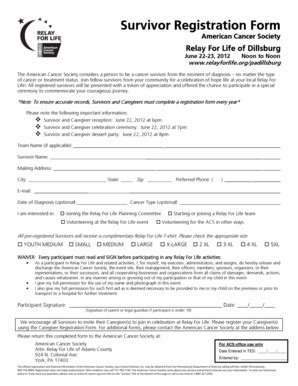 Fillable Online Relay Acsevents FY12 Survivor Registration Form DILL